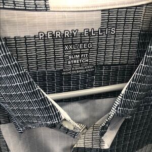 NWOT✨Perry Ellis Men's Slim Fit Stretch Shirt - Black/White Pattern, XXL